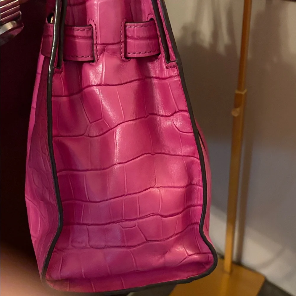 Michael Kors Dillon Fuchsia Crocodile-Embossed Satchel - Picture 7 of 13